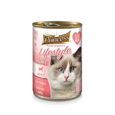 Бюджетна серия мокра храна за котки Princess Lifestyle парченца сьомга в сос.