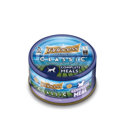 Котешкa консерва- 170 гр. Princess Classic Complete – ПИЛЕ И РИБА ТОН С КОЗЕ МЛЯКО В СОС