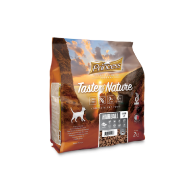 Princess Premium Hairball Formula, суха храна за котки със сьомга- 2кг. Беззърнена формула срещу космени топки. Подомагаща за здрави кости и мускули. Укрепва имунната система и поддържа здравето на черния дроб.