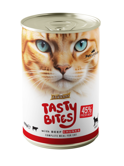 Консерва за котки с телешки хапки Princess Tasty Bites 405gr