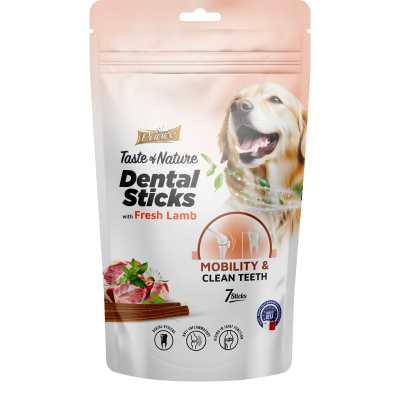 Дентални пръчки с прясно агнешко за мобилност за кучета /7бр/ PRINCE DENTAL STICK - Mobility with Fresh Lamb
