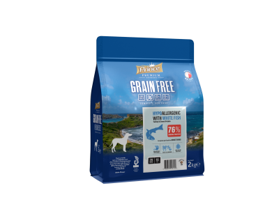 Хипоалергенна гранула за кучета с бяла риба, пуешко и сладък картоф, без зърно и глутен PRINCE GRAIN FREE Hypo Fish & Turkey 2kg/12kg - за средни и едри породи