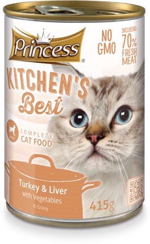 Консерва за котки с пуешко, дроб и зеленчуци в сос PRINCESS KITCHEN'S BEST 415GR