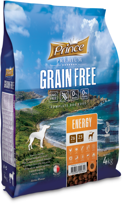 Беззърнени гранули за енергия с пилешко и сьомга за кучета PRINCE GRAIN FREE Energy 4kg/12kg - за средни и големи породи