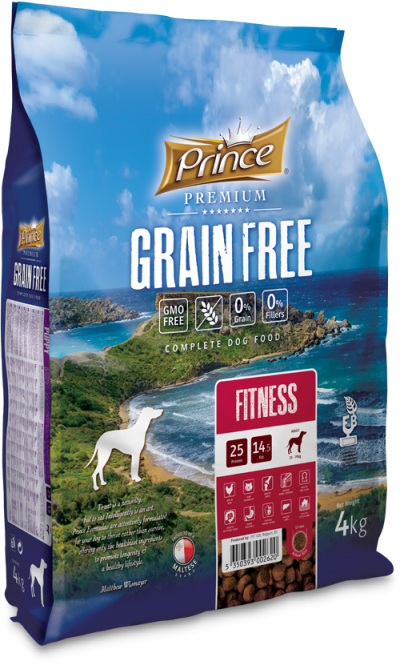 Беззърнени фитнес гранули с пилешко и сьомга за кучета PRINCE GRAIN FREE Fitness 4kg/12kg - за средни и едри породи