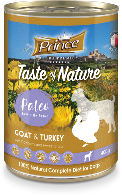 Консерва за кучета с козе, пуешко месо, червена боровинка и сладък картоф TON PALEO GOAT TURKEY 400gr