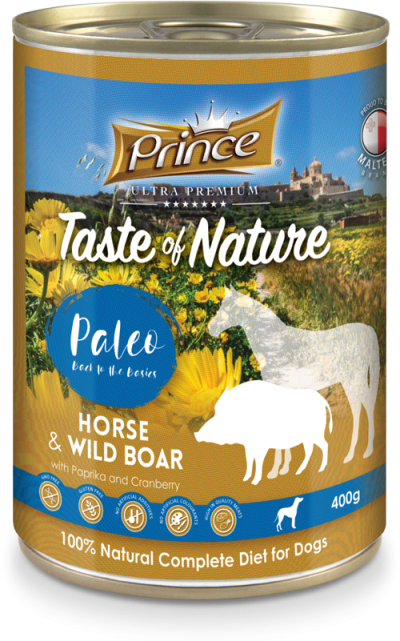 Консерва за кучета с конско, диво прасе, червен пипер и червена боровинка TON PALEO HORSE WILDBOAR 400gr