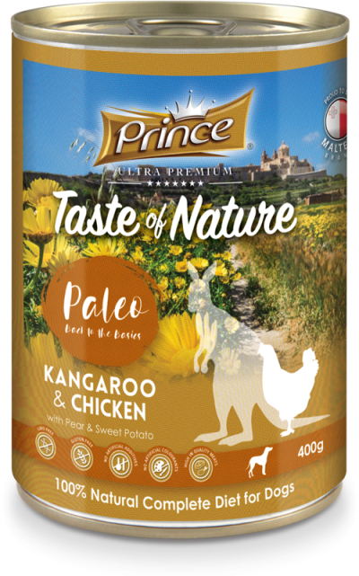 Консерва за кучета с месо от кенгуру и пиле с круша и сладък картоф TON PALEO KANG CHIC 400gr