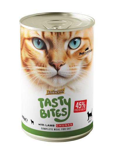 Princess Tasty Bites мокра храна за котки с парченца агнешко месо.