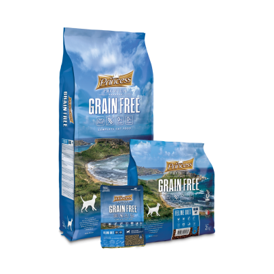 Princess Grain Free - Feline Diet , суха храна за котки - 0,350 кг/ 2 кг. Беззърнена формула за здрав черен дроб, здрава кожа и козина.