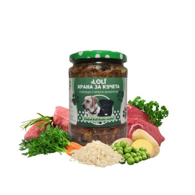 Домашна храна за кучета с Говеждо, ориз и зеленчуци – LOLI буркан 500 г